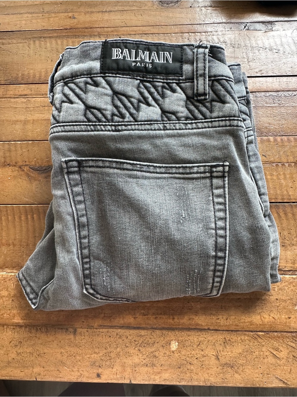 Balmain Men's Gray Quilted-Waist Slim Straight Jeans
